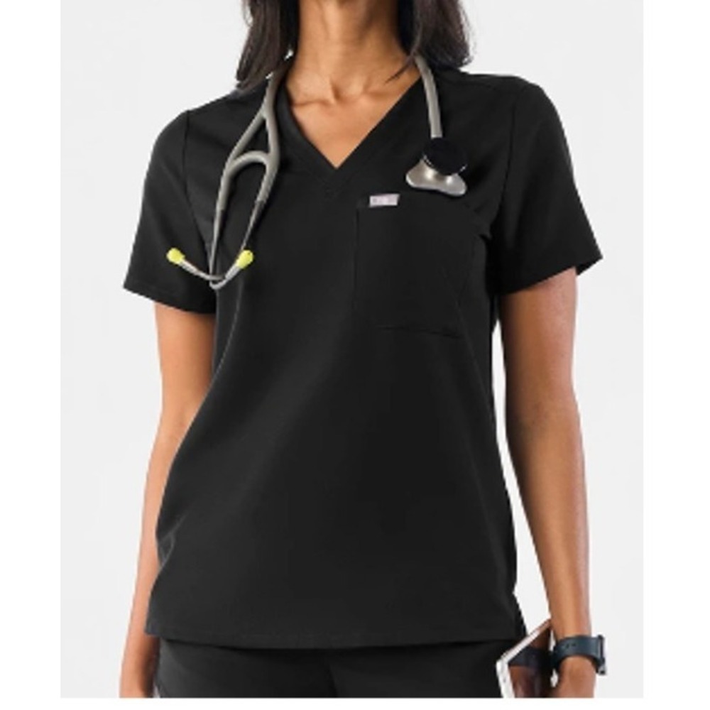 FIGS Catarina One-Pocket Scrub Top Black FW1000 Women's XXS Medical Nursing
